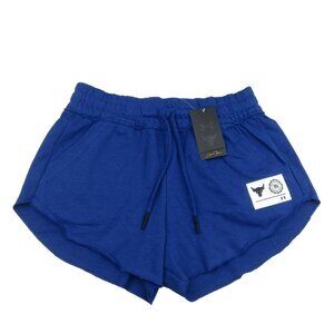 Under Armour Project Rock Terry Gym Training Blue Shorts Womens Size Medium NEW